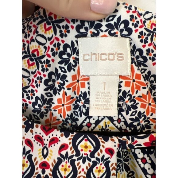 Chico's Printed Dress Sz 1 (US M US 8) Beautiful Midi Knee Length Medallion Prin - Picture 3 of 7